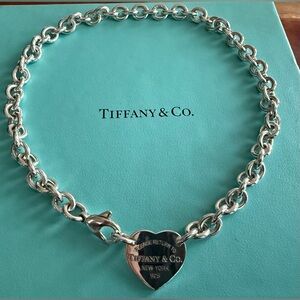 Tiffany&Co. Please Return to Heart Tag Sterling Silver Choker Necklace 15 1/4”